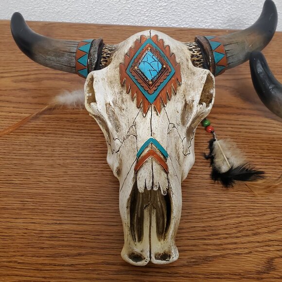 Home Decor Han Painted Southwest Bull Skull Wall Hangings - Lot of 2 - Picture 2 of 7